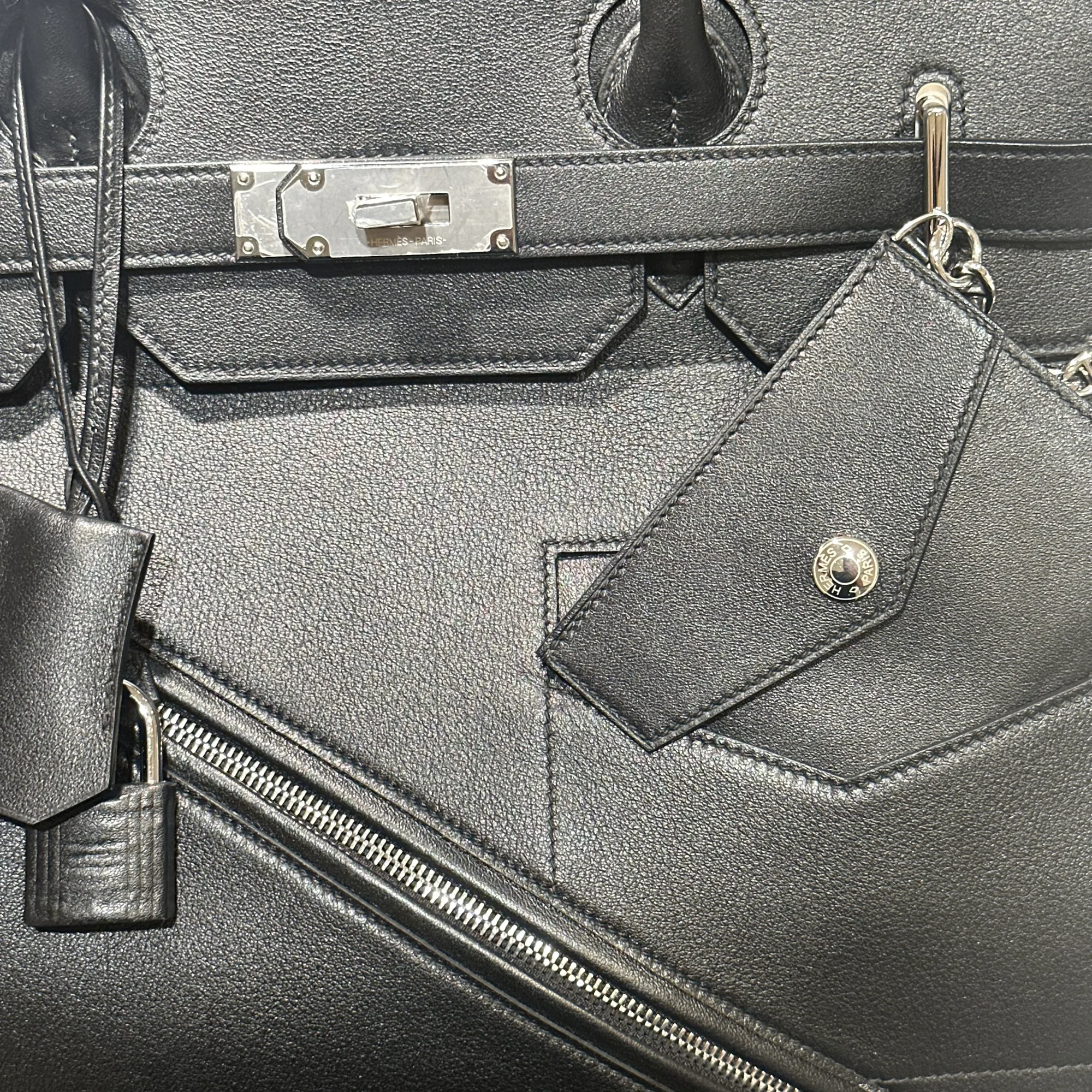 Hermes Birkin 40 HAUTA A COURROIES HAS ROCK VOLUPTO LEATHER BLACK PHW миниатюра 5