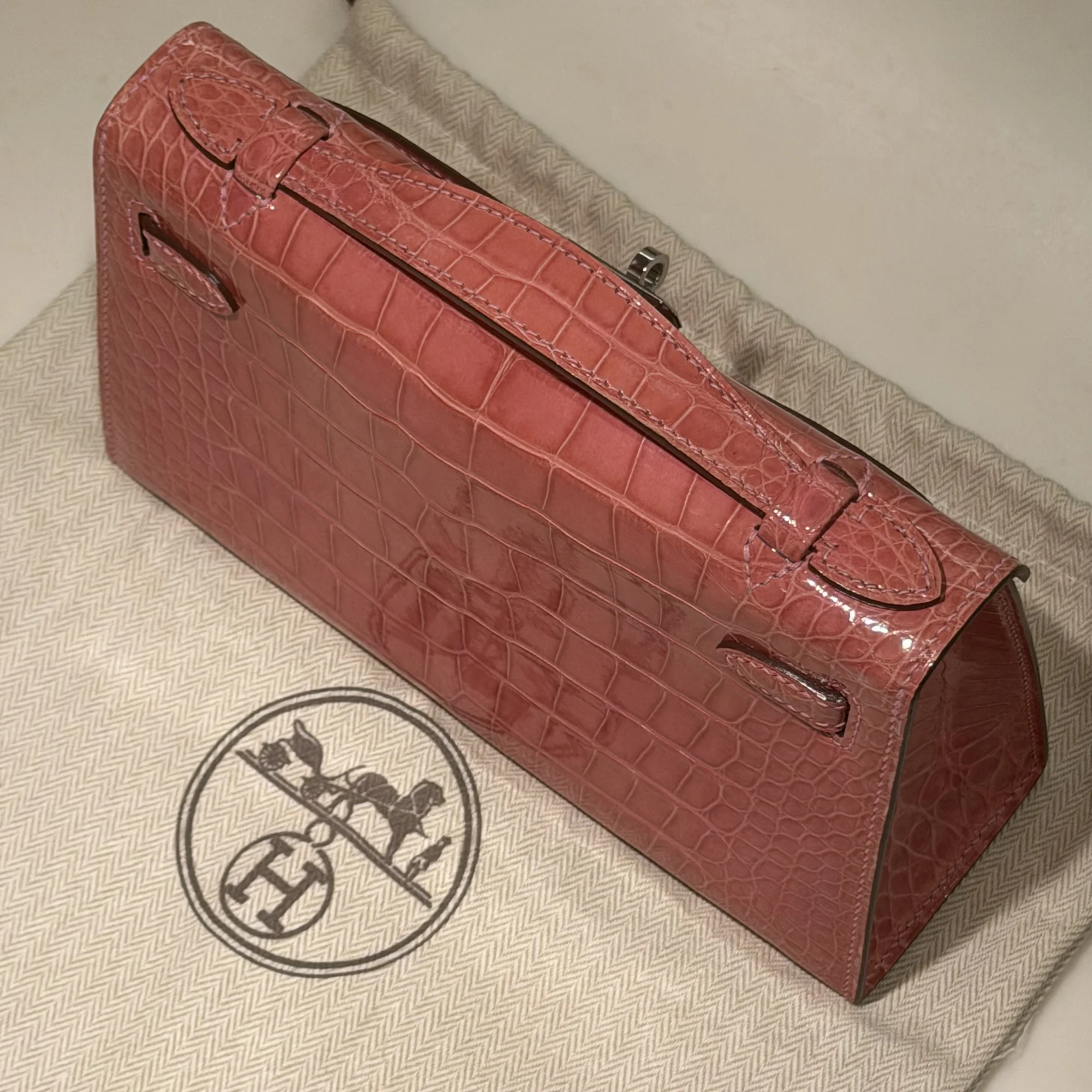 Hermes Kelly Pochette 22 Coral Alligator Crocodile Leather PHW миниатюра 2