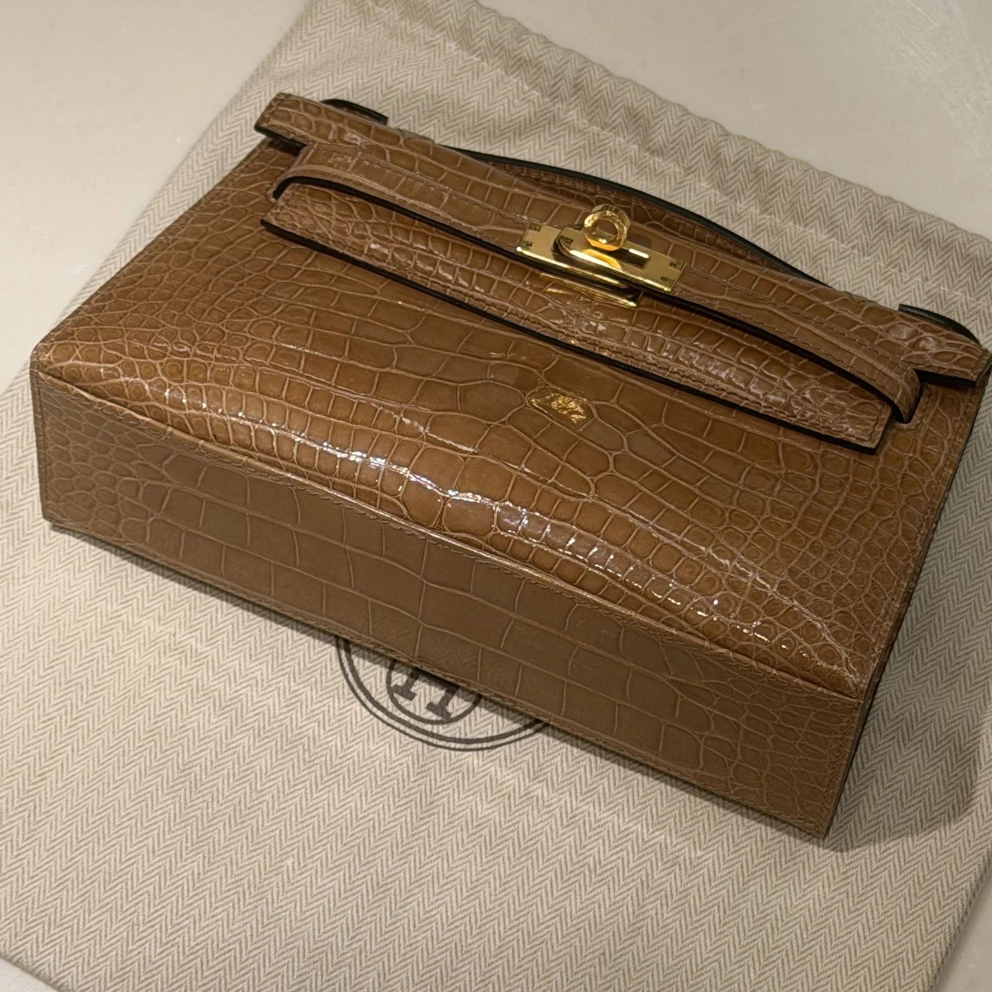 Hermes Kelly Pochette 22 Mustard Alligator Crocodile Leather GHW миниатюра 3