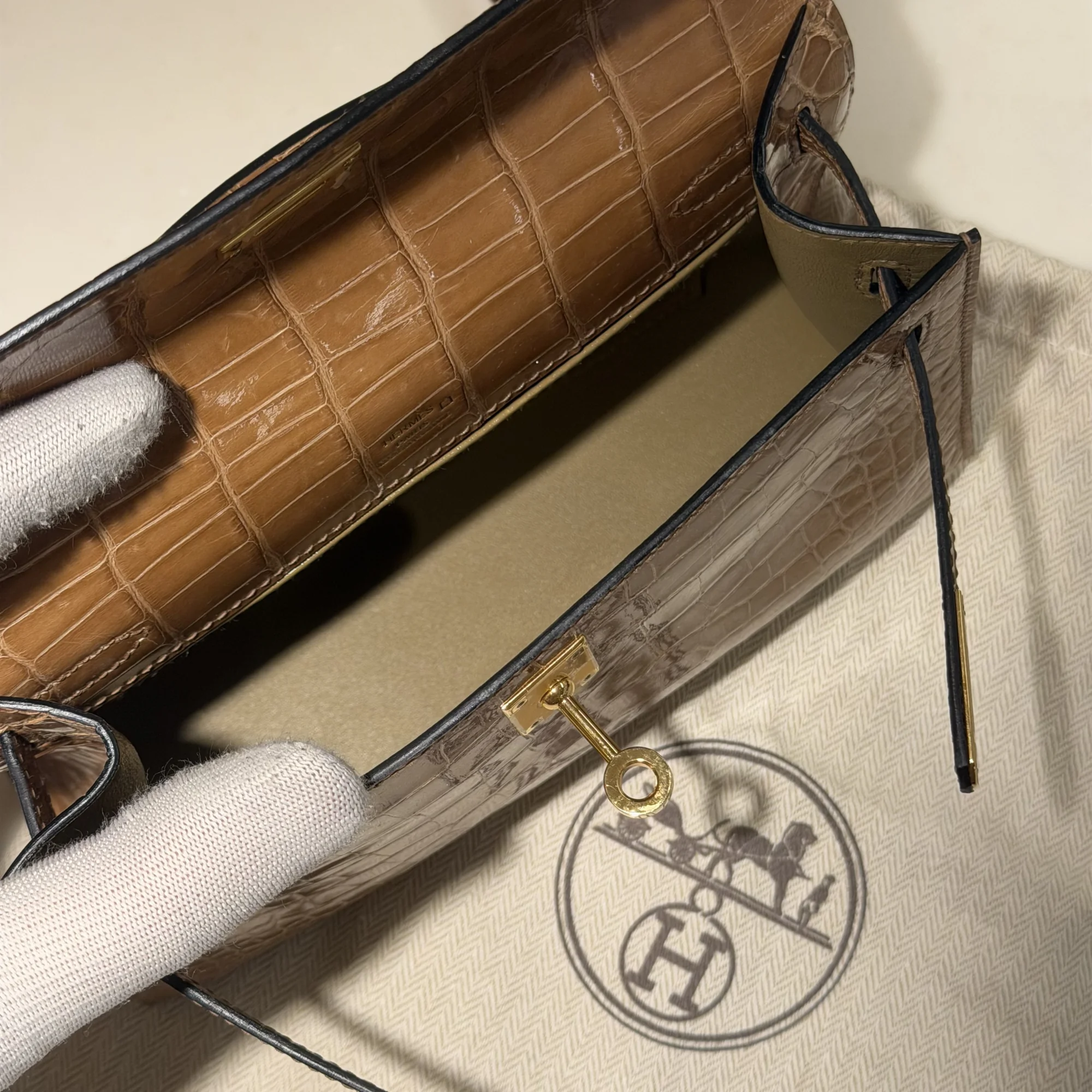 Hermes Kelly Pochette 22 Mustard Alligator Crocodile Leather GHW миниатюра 4