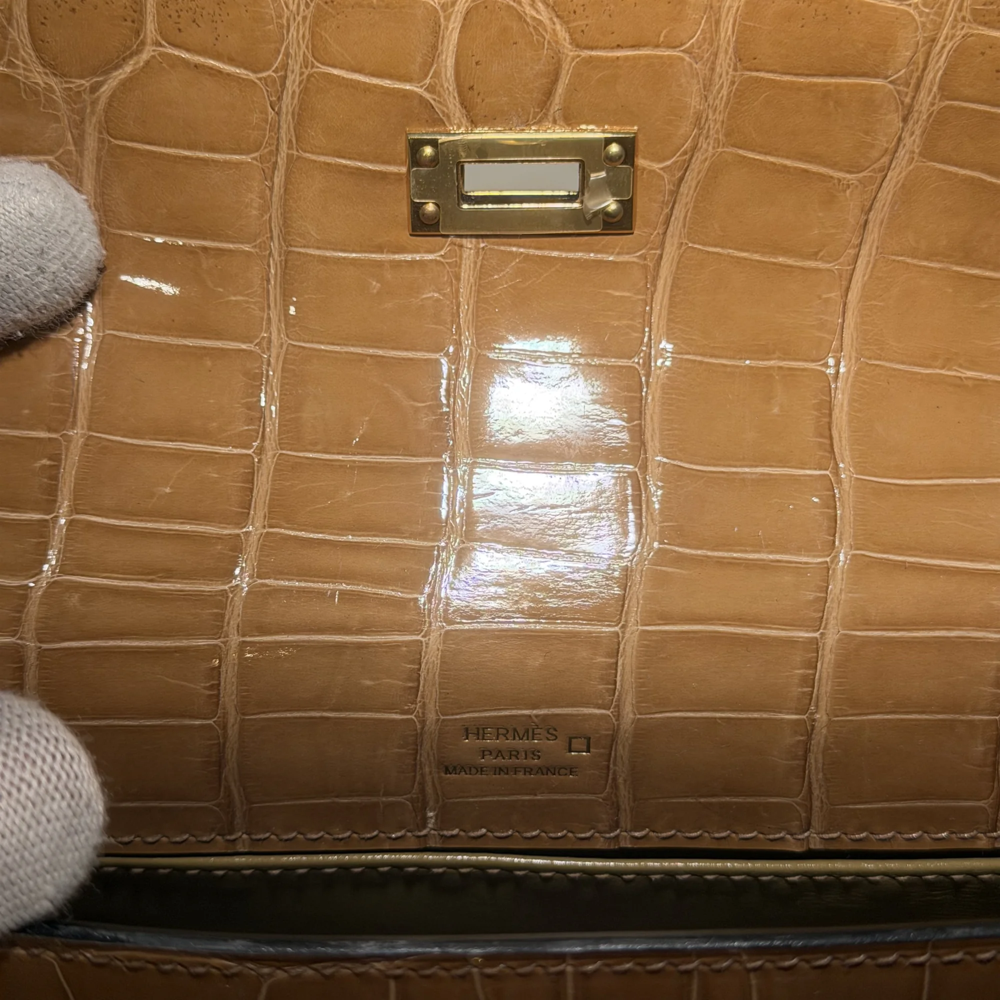 Hermes Kelly Pochette 22 Mustard Alligator Crocodile Leather GHW миниатюра 5