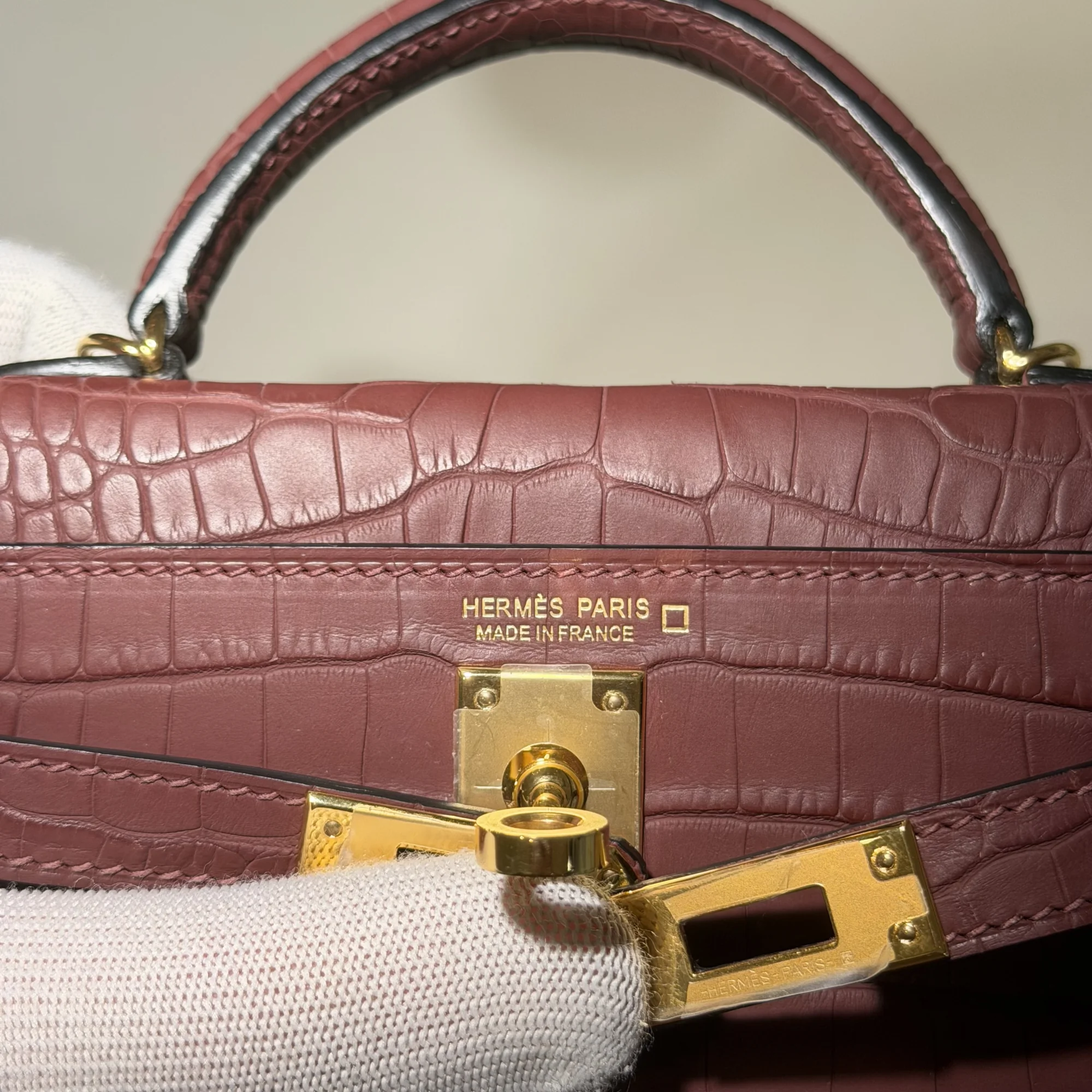 Hermes Mini Kelly Matte 19 Burgundy Alligator Crocodile Leather GHW миниатюра 6
