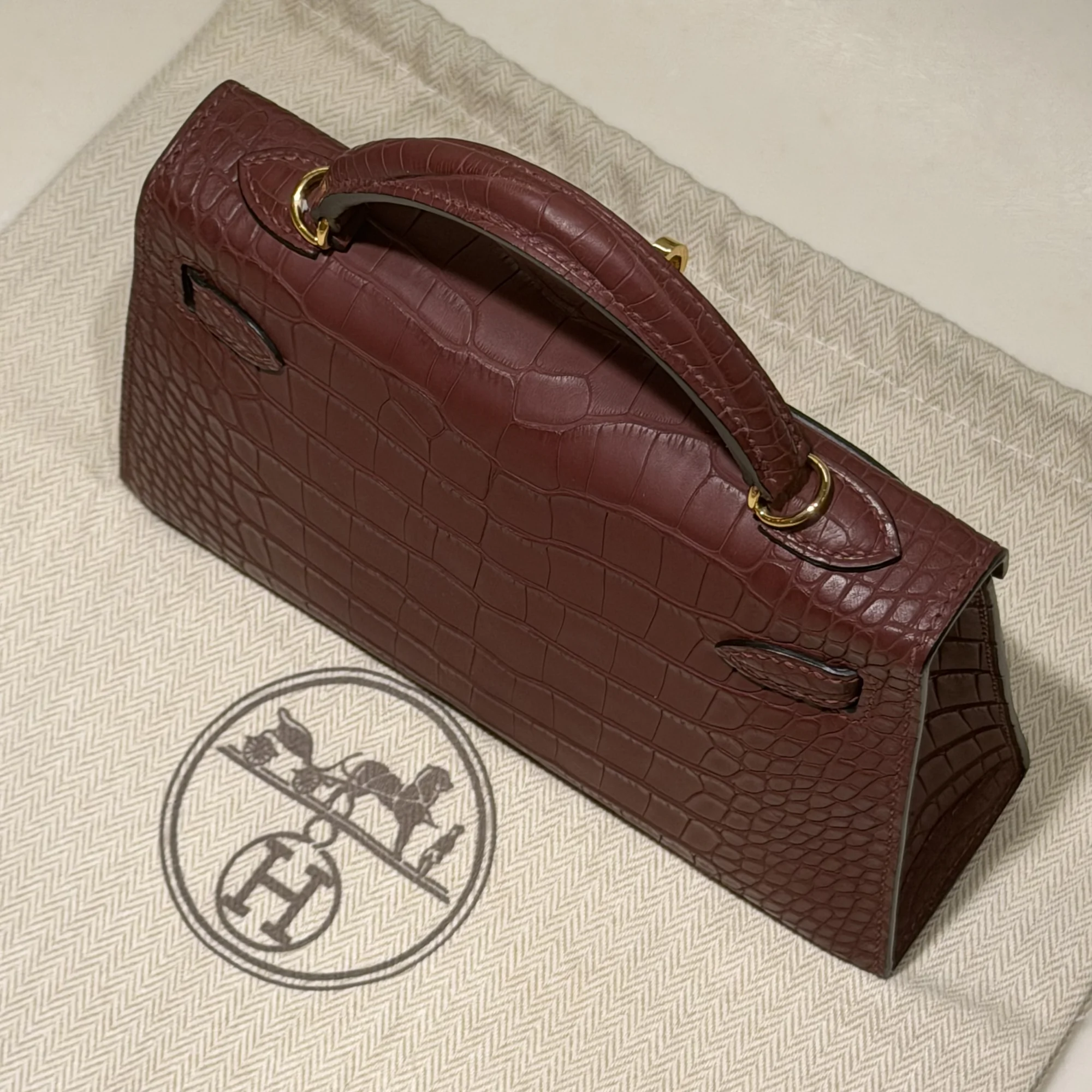 Hermes Mini Kelly Matte 19 Burgundy Alligator Crocodile Leather GHW миниатюра 2