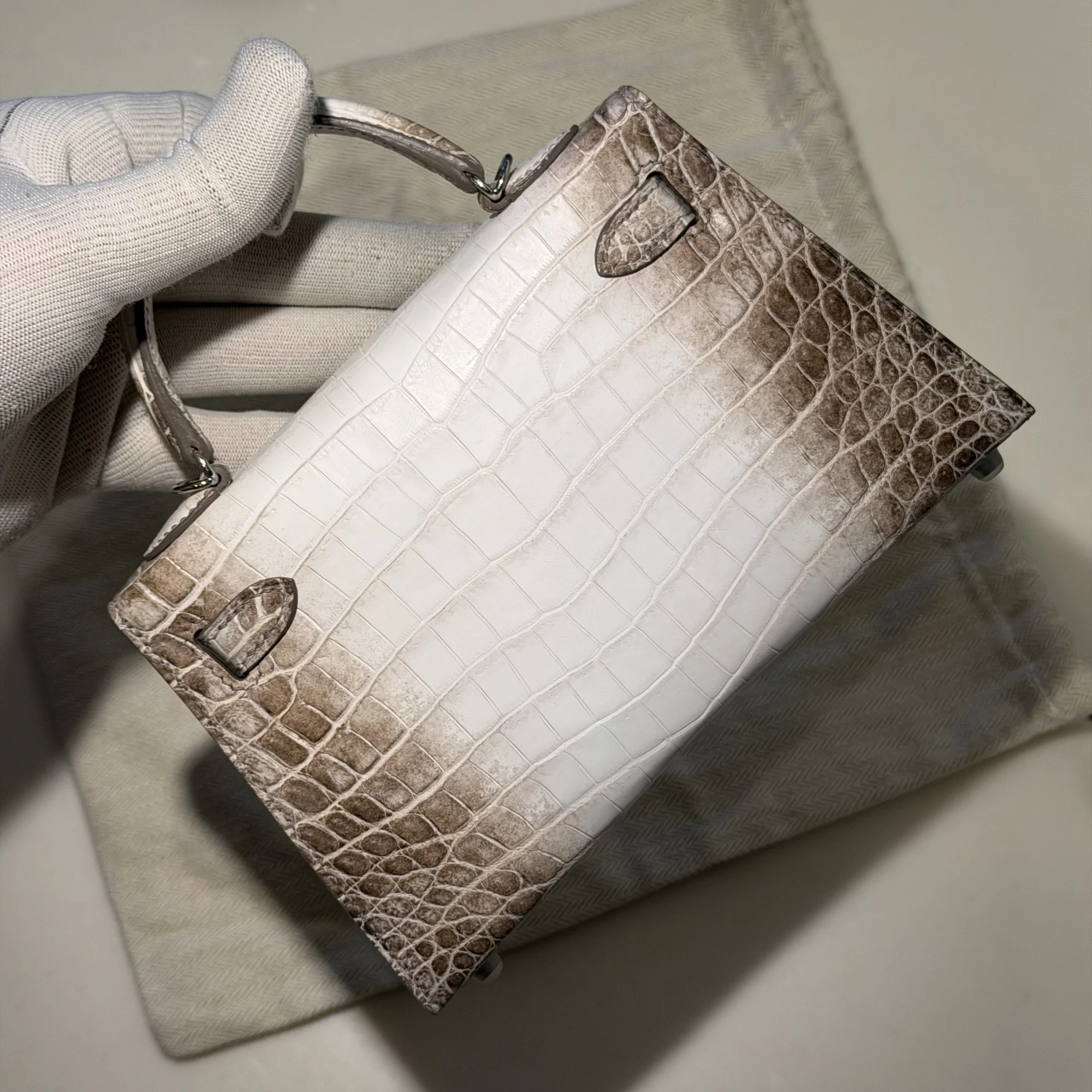 Hermes Mini Kelly 19 Himalaya Crocodile Leather PHW миниатюра 6