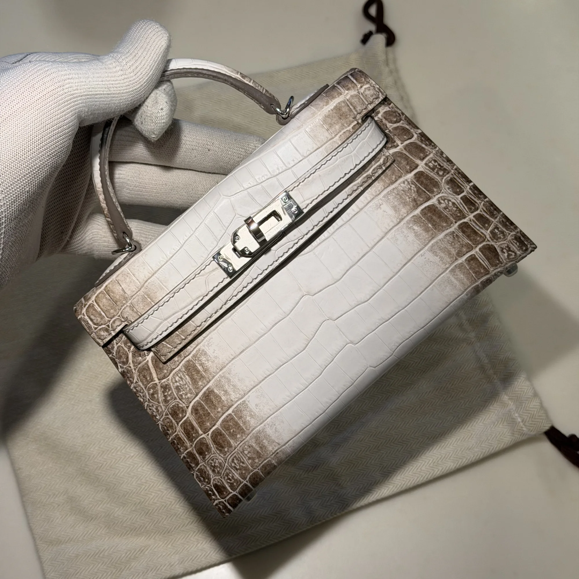 Hermes Mini Kelly 19 Himalaya Crocodile Leather PHW миниатюра 7