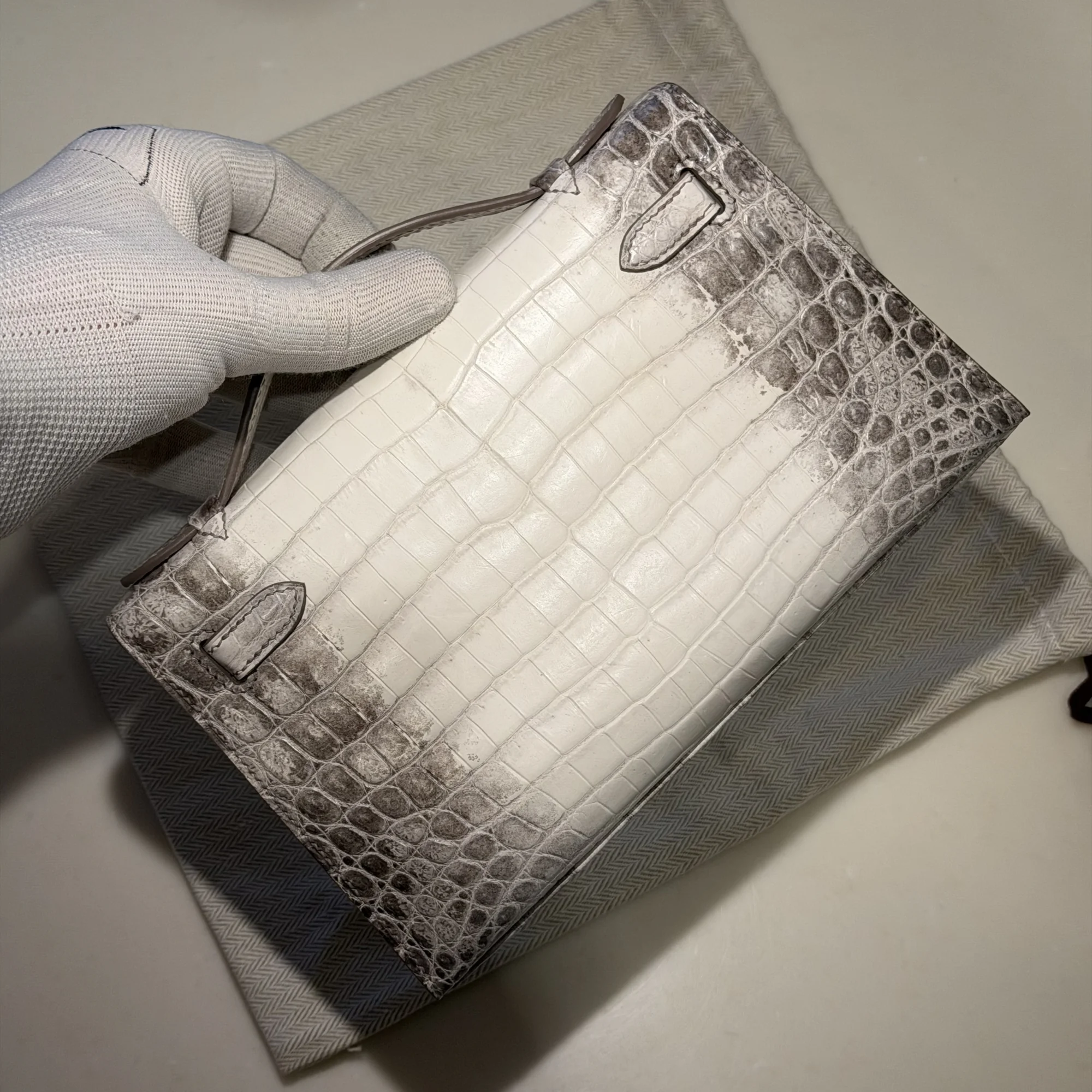Hermes Kelly Pochette 22 Himalaya Crocodile Leather PHW миниатюра 8
