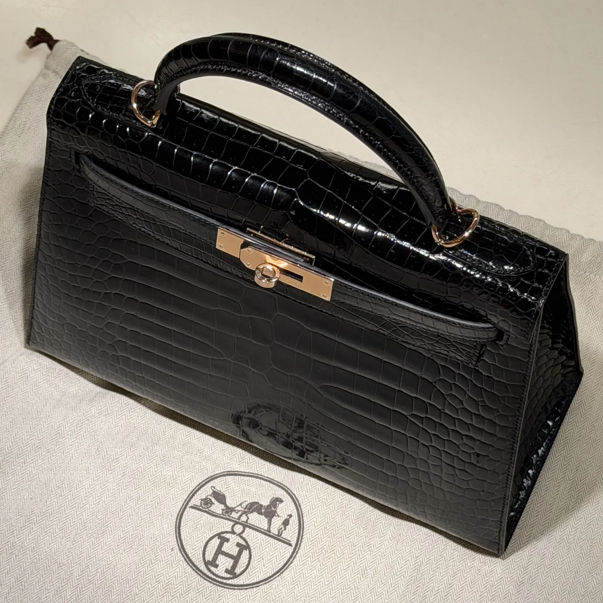 Hermes Kelly 32 Porosus Crocodile Leather GHW