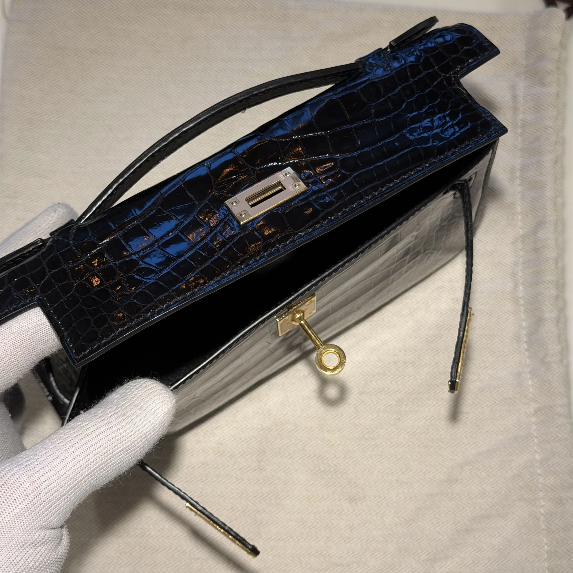 Hermes Kelly Pochette 22 Alligator Crocodile Leather GHW миниатюра 4