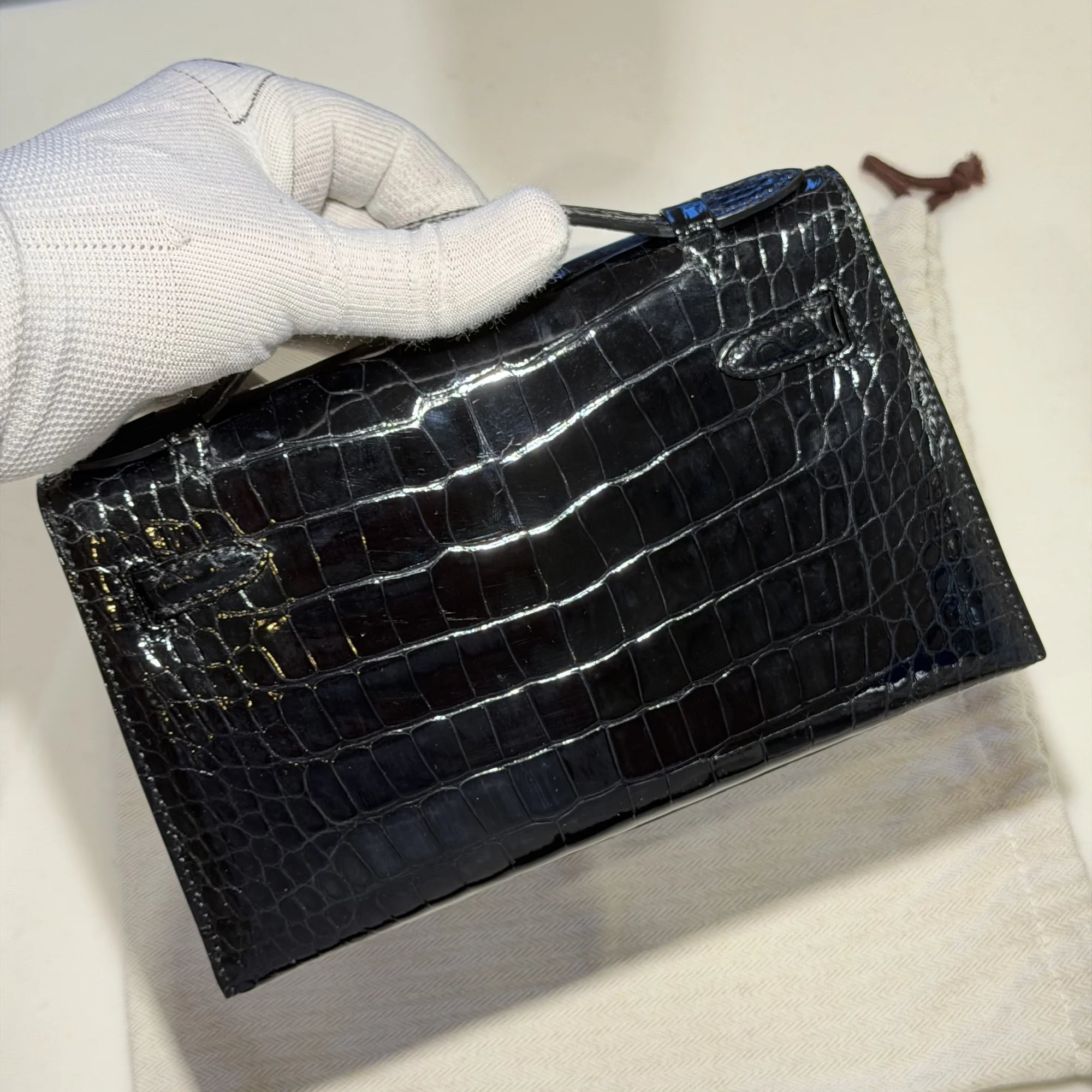Hermes Kelly Pochette 22 Alligator Crocodile Leather GHW миниатюра 7