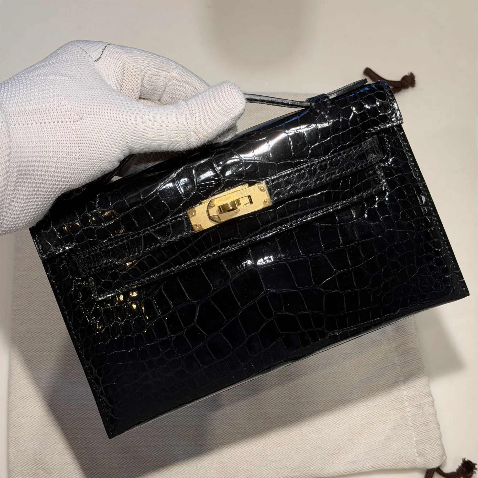 Hermes Kelly Pochette 22 Alligator Crocodile Leather GHW миниатюра 8