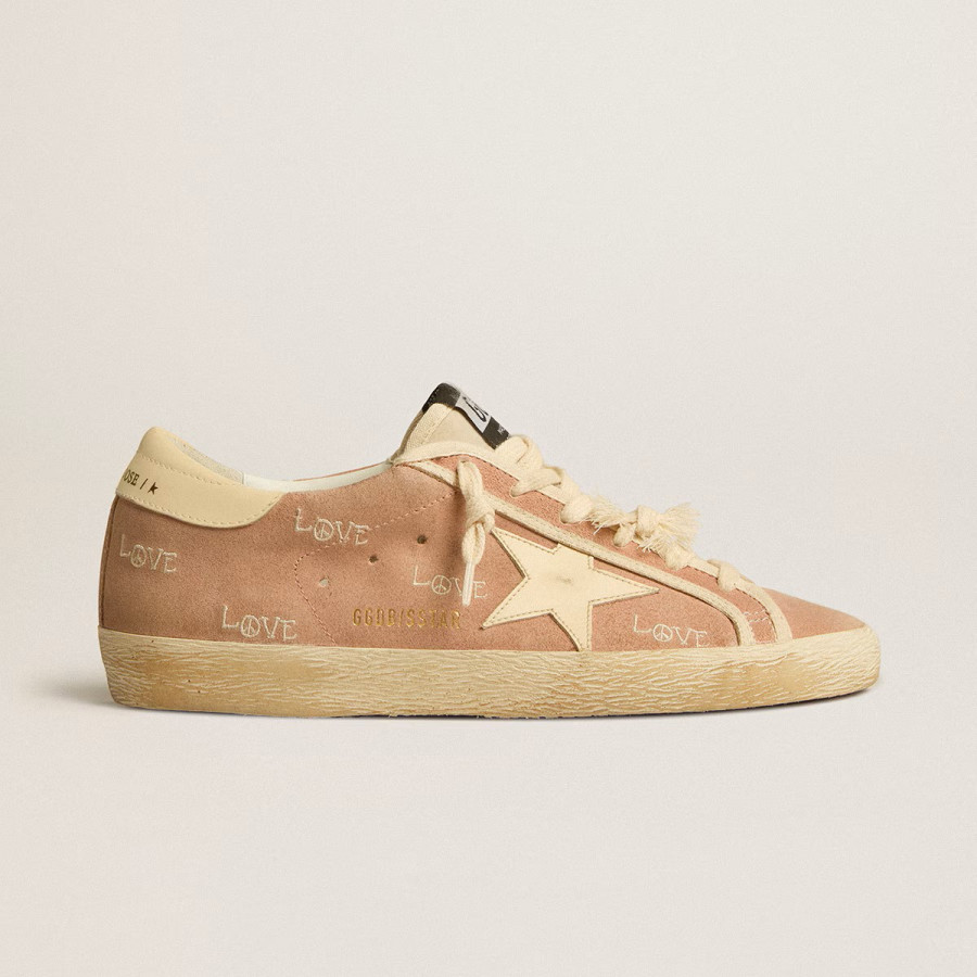 Golden Goose Super Star / Suede powder-pink print LOVE / Замша LOVE