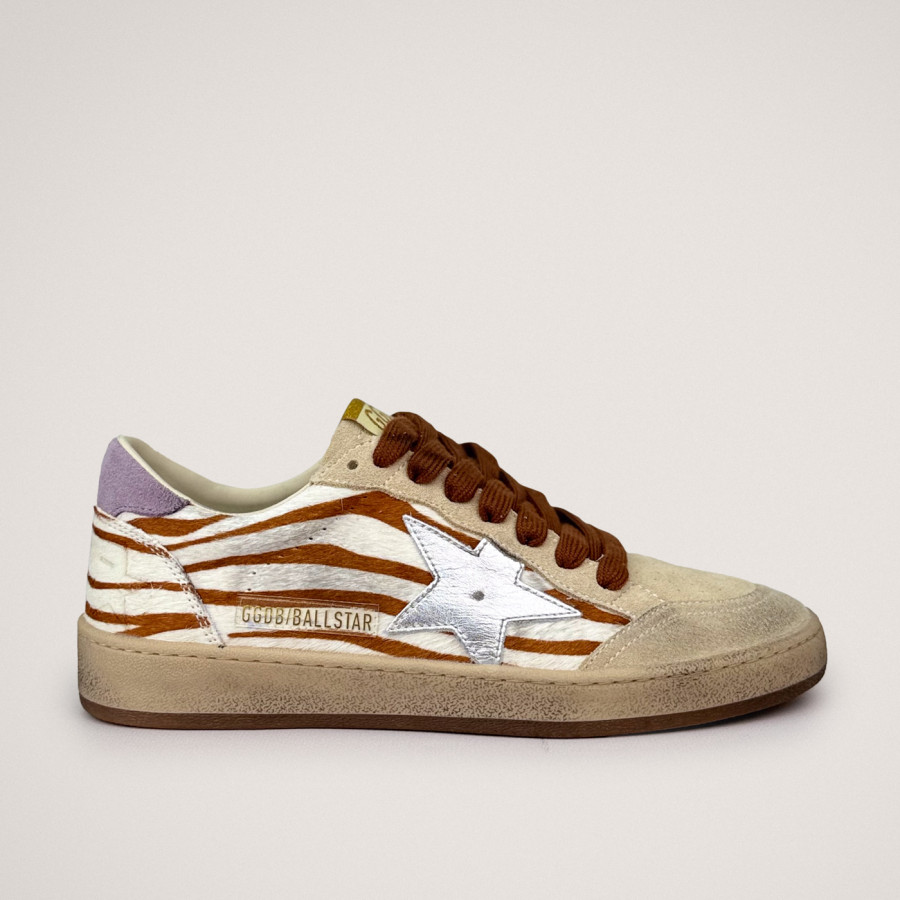 Golden Goose Ball Star / Зебра / сиреневая пятка