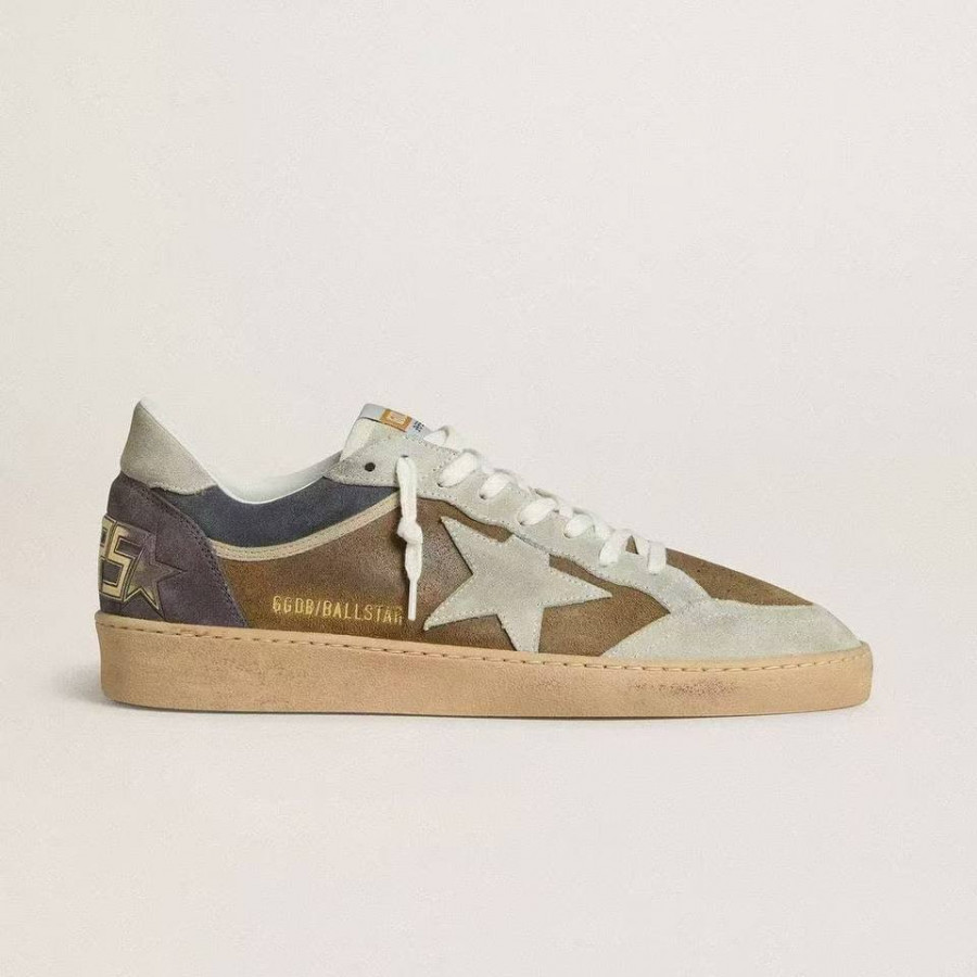 Golden Goose Ball Star / Замша коричневая / баклажан муж