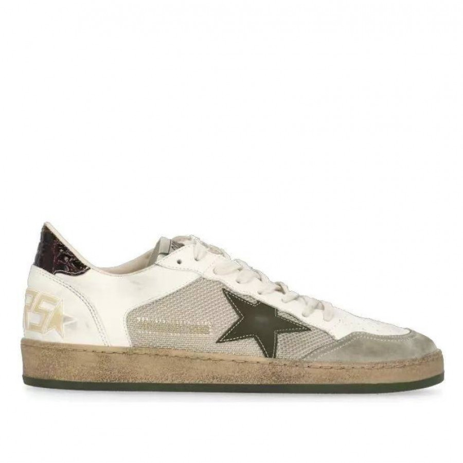 Golden Goose Ball Star / Серые тканевые / зеленая звезда муж