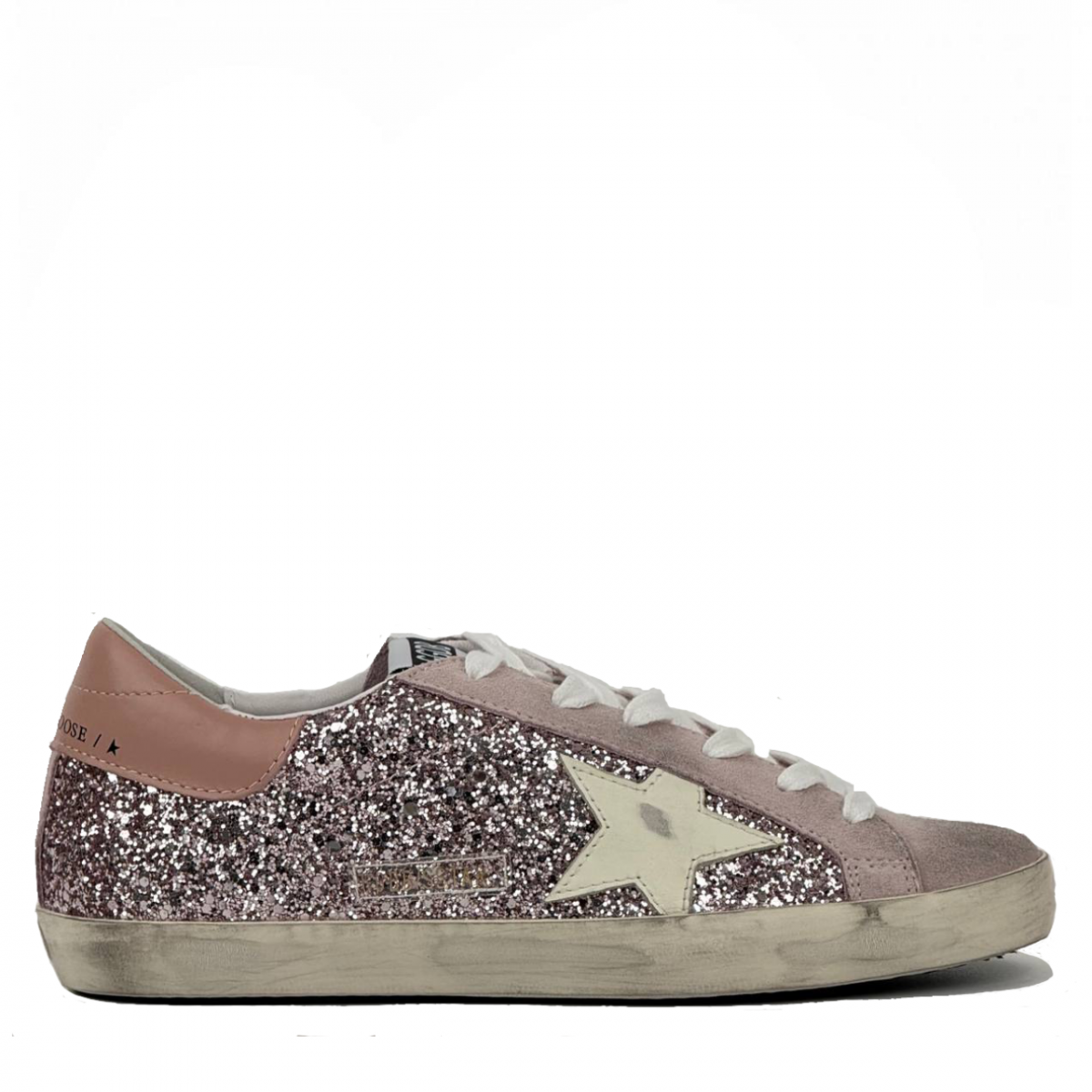 Golden Goose Super-Star / Super-Star in Silver Glitter With Leather Star and Heel Tab