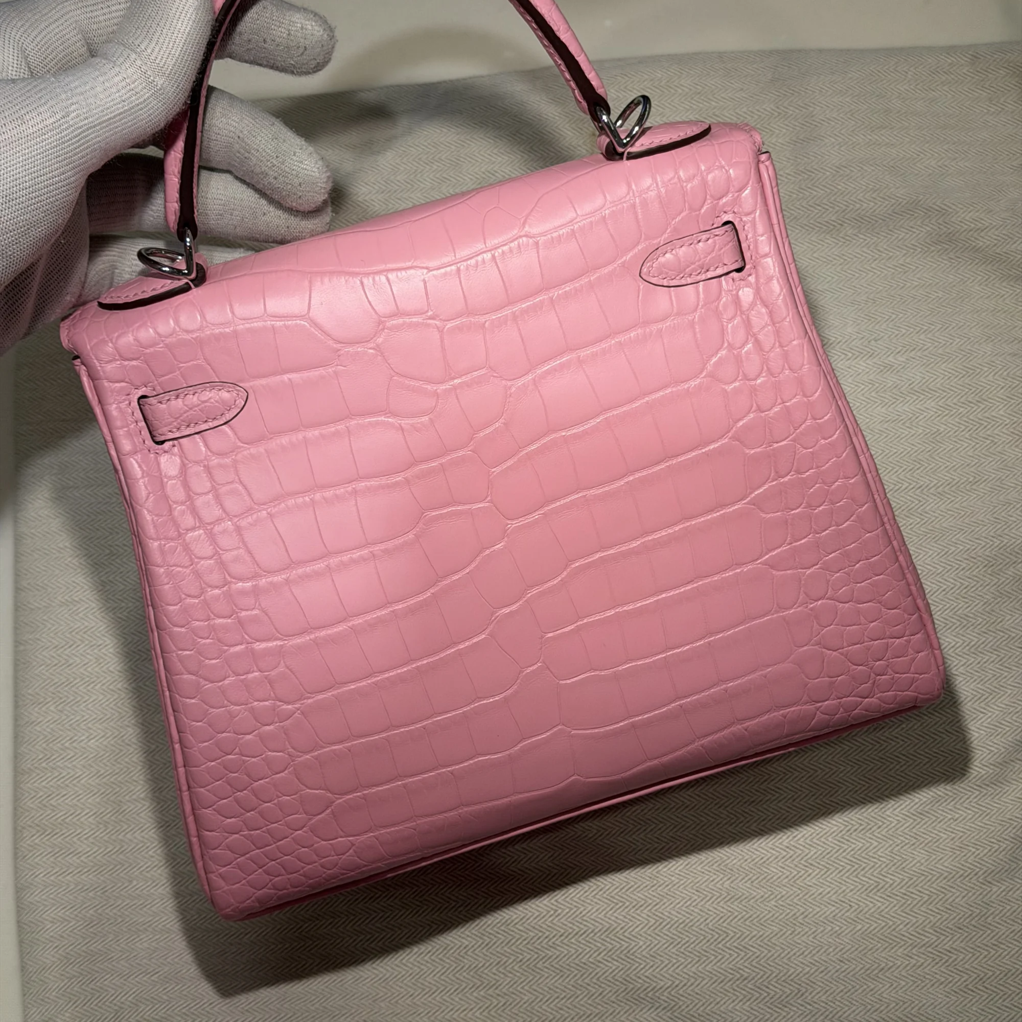 Hermes Kelly 25 Rose Alligator Leather PHW миниатюра 8