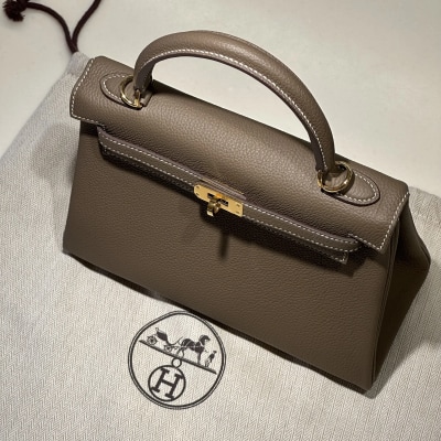 Hermes Kelly 25 Togo Leather Etoupe GHW