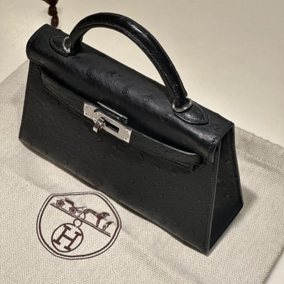 Hermes Mini Kelly 20 cm Ostrich Leather Silver