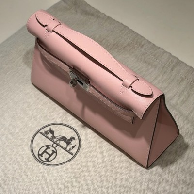 Hermes Kelly Pochette 22 Rose Sakura Swift Leather PHW
