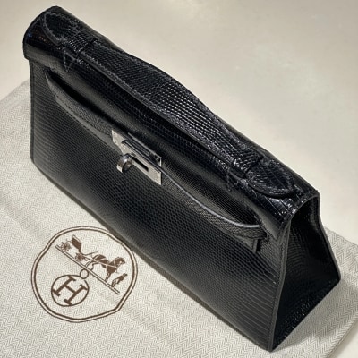 Hermes Kelly Pochette 22 Lizard Leather Black PHW