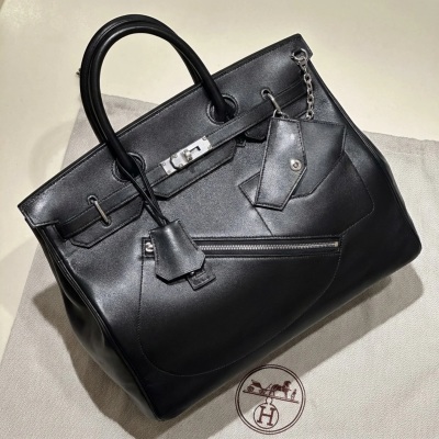 Hermes Birkin 40 HAUTA A COURROIES HAS ROCK VOLUPTO LEATHER BLACK PHW