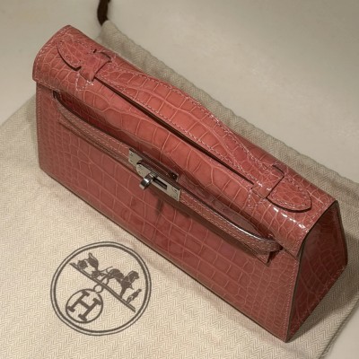 Hermes Kelly Pochette 22 Coral Alligator Crocodile Leather PHW