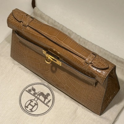 Hermes Kelly Pochette 22 Mustard Alligator Crocodile Leather GHW