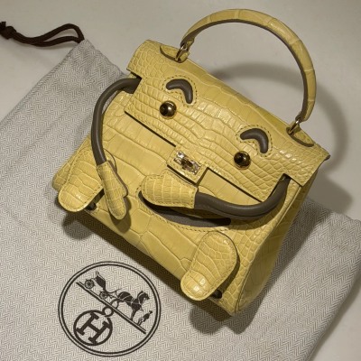 Hermes Kelly Doll Lemon Yellow Matte Alligator Crocodile 16cm GHW
