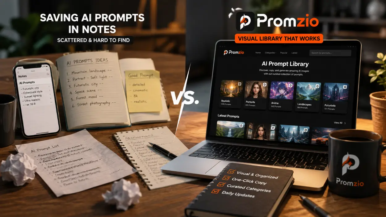 Promzio vs. Saving AI Prompts in Notes: Why a Visual Library Wins