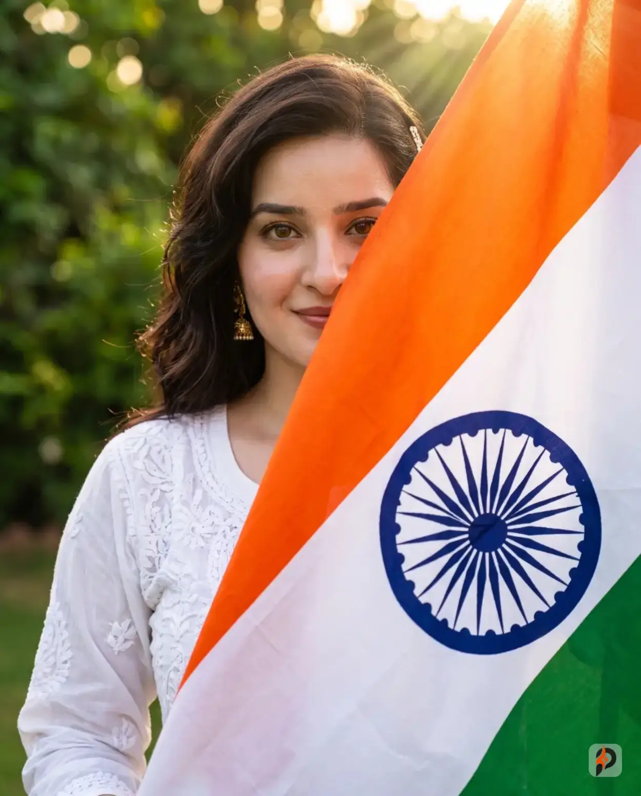 #4 — Young Indian Woman with Flag in Golden Hour Outdoor Portrait