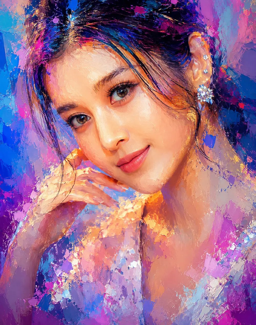 Neo-Impressionist Portrait: Chromatic Abstraction in Vivid Color Harmony