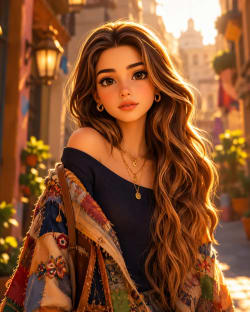 3D Animated Feature Portrait: Boho Charm in Golden-Hour Style