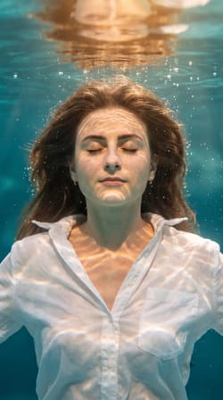 Ethereal Underwater Portrait: Cinematic Serenity in Teal-and-Gold Editorial Style