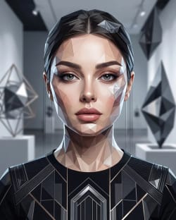 Geometric Editorial Portrait: Precision Facets in High-Fashion Luxury