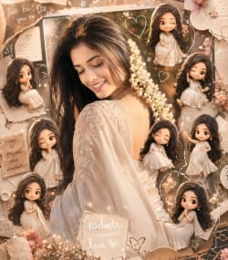 Ivory Silk Elegance: Chibi Scrapbook Charm in Jasmine and Gold