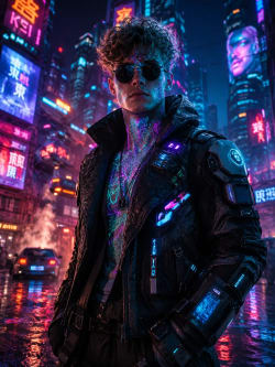 Neon-Punk Rebel: Cybernetic Defiance in a Rain-Soaked Metropolis