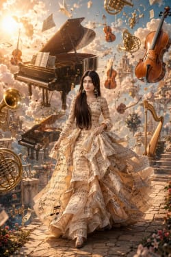 Symphony Dreamscape: Musical Fantasy Portrait in Ethereal Splendor