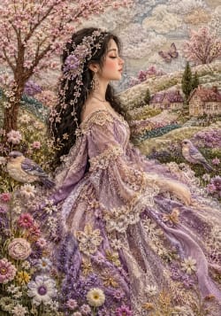 Textile Fairy Tale: Embroidered Elegance in Lavender Splendor