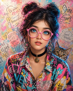 Whimsical Pop-Art Portrait: Sapphire Eyes and Playful Curiosity