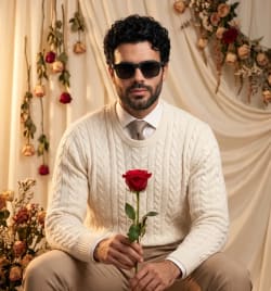 Ivory Elegance: A Crimson Rose Portrait in Golden Warmth