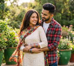 Garden Embrace: Tender Romance in Traditional Indian Elegance