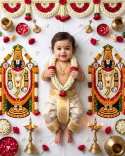 Sacred Devotion: South Indian Baby Photoshoot with Floral Rangoli