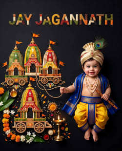 Rath Yatra Devotion: Krishna-Inspired Baby Portrait in Grain Art