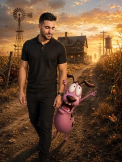Courage Crossover: A Cinematic Farmhouse Friendship at Golden Hour