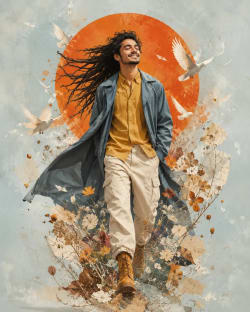 Confident Stride: Editorial Transformation Beneath a Radiant Sun