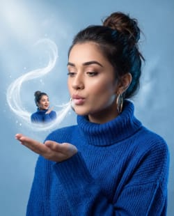 Whimsical Wonder: A Miniature Self Floating on Enchanted Breath