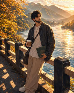 Golden Hour on the Brahmaputra: A Contemplative Anime Portrait
