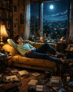  Writer's Sanctuary: Nocturnal Solitude in a Cluttered Apartment