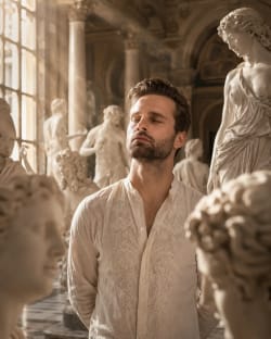 Museum Serenity: A Classical Portrait Among Marble Masterpieces