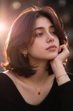 Golden Hour Close-Up Portrait — Cinematic Rim Light, Elegant Hair & Quiet Confidence